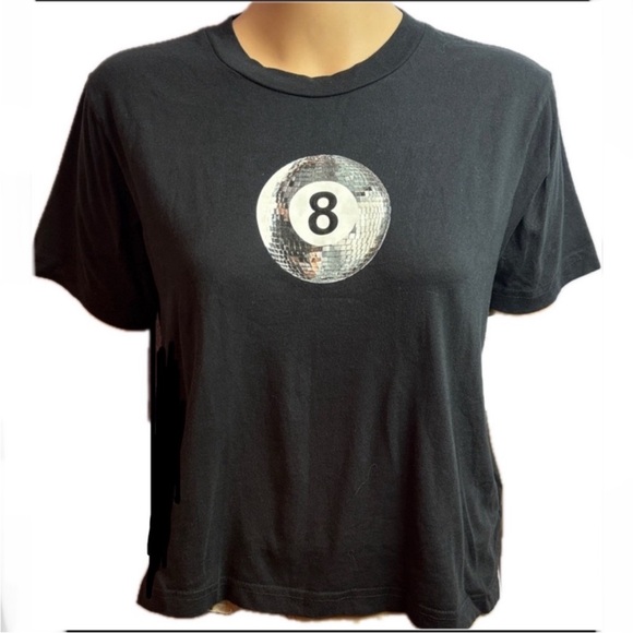 NWT PacSun Black Tee with Lucky 8 Ball Disco Ball Silver Graphic Heavy Cotton - Picture 1 of 8